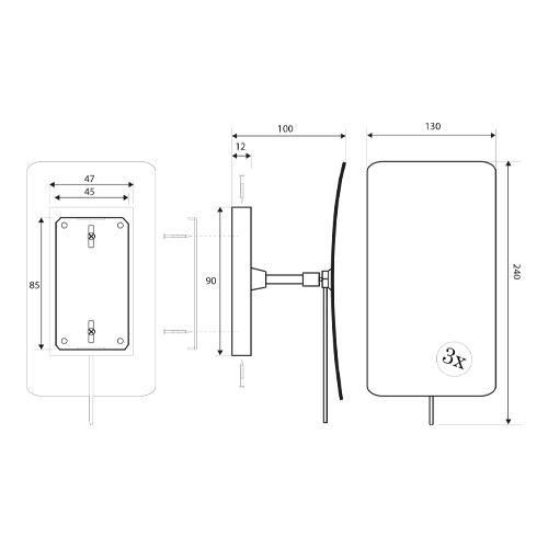 Zrcátko kosmetické nastavitelné hranaté, E MW10U