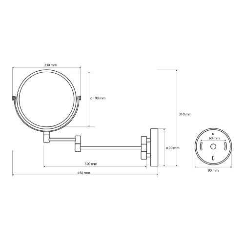 Zrcátko kosmetické kulaté, průměr 190 mm, DARK