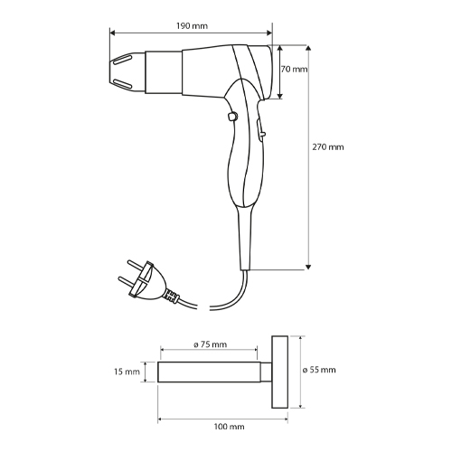 Fén bílý s držákem, (set)