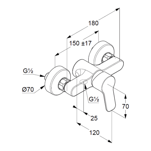 Baterie sprchová nástěnná, rozteč 150 mm, bez sprch. příslušenství, PURE&EASY