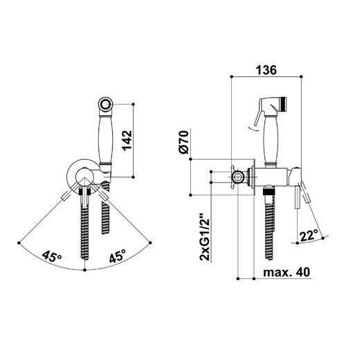 Baterie bidetová podomítková komplet vč. spršky a podomítkového tělesa, oválný design, TRINNITY