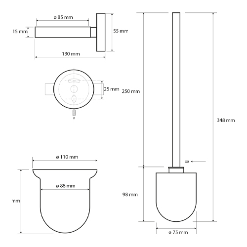 Štětka klozetová na pověšení, miska sklo, bílý kartáč, NEO