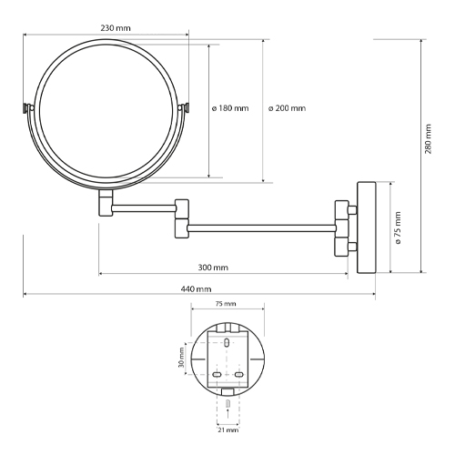 Zrcátko kosmetické pr. 190 mm oboustranné