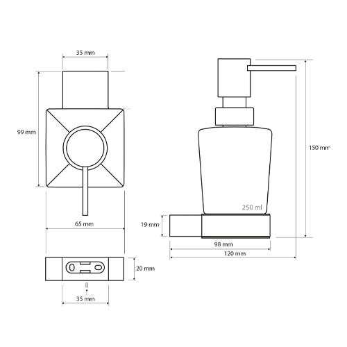 Dávkovač tekutého mýdla 250 ml, NERO