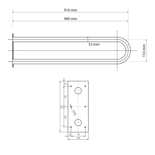 Madlo podpěrné ve tvaru U 900 mm, nerez, HELP