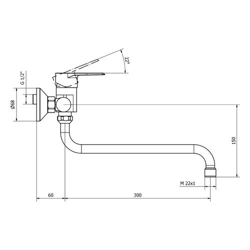 Baterie dřezová nástěnná, kulaté ústí 300 mm (rozteč 100 mm), chrom, TRINNITY NEW