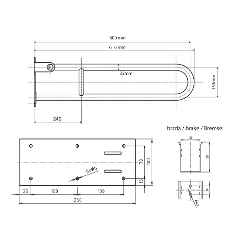 Madlo krakorcové sklopné smalt bílé d.550mm#