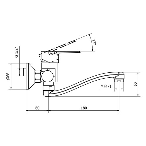 Baterie dřezová nástěnná, ploché S-ústí 180 mm (rozteč 150 mm), chrom, TRINNITY NEW