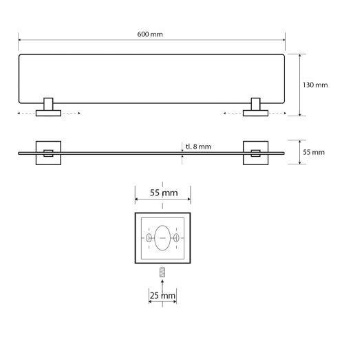 Polička skleněná 600 mm, BETA