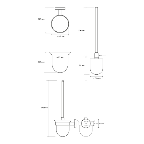 Štětka klozetová, miska sklo, DARK