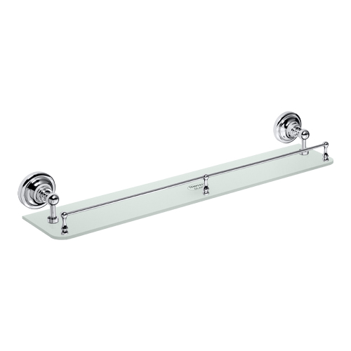 Polička skleněná s hrazdou, RETRO - chrom