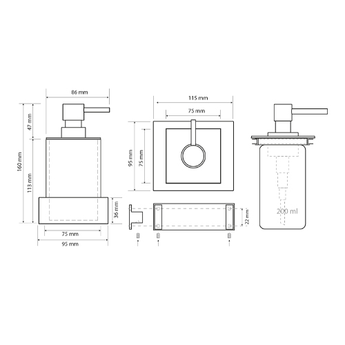 Dávkovač mýdla na zeď, černý, GAMMA