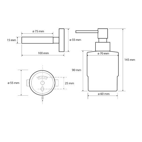 Dávkovač tekutého mýdla 200 ml, sklo MINI, DARK