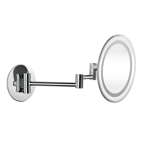 Zrcátko kosmetické 225 mm, na rameni, kulaté, s teplým i studeným osvětlením, plastový kryt