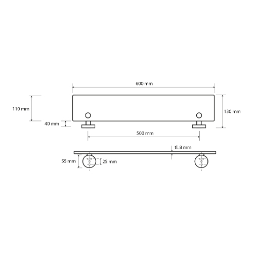 Polička skleněná 600 x 65 x 130 mm, OMEGA