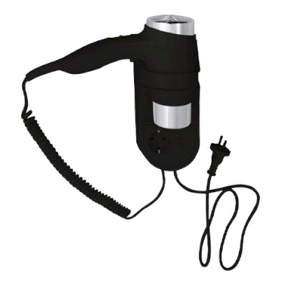 Fén s držákem a zásuvkou,černý