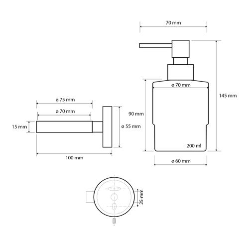 Dávkovač tekutého mýdla 200 ml, sklo MINI, NEO