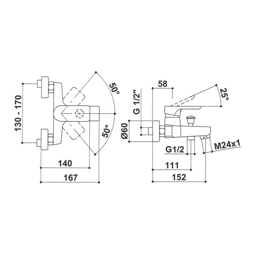 Baterie vanová nástěnná bez příslušenství, TORINO