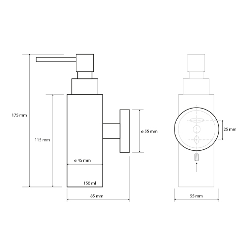 Dávkovač tekutého mýdla 150 ml, nerez, NEO