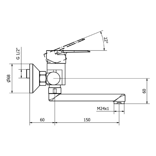 Baterie dřezová nástěnná, ploché ústí 150 mm (rozteč 150 mm), chrom, TRINNITY NEW