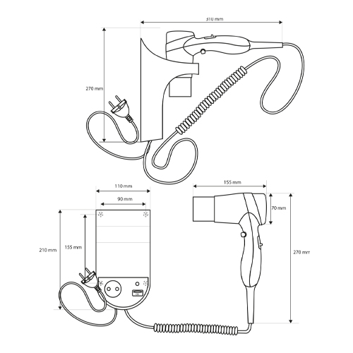 Fén s držákem a zásuvkou, bílý