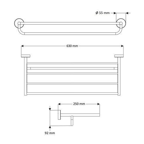 Polička na ručníky s hrazdou, nerez, povrch lesklý
(SLZD 37)