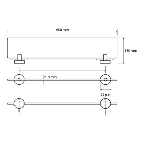 Polička skleněná 600 mm, NEO