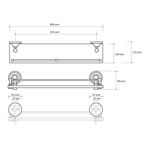 Polička skleněná s hrazdou, RETRO - chrom