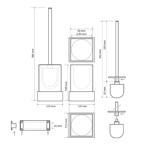 Štětka toaletní s držákem na zeď, černá, GAMMA