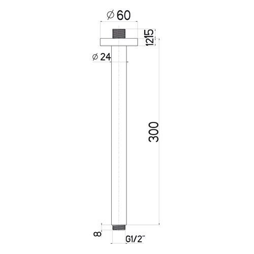 Rameno stropní kulaté 300 mm pr. 24 mm, chrom, XL TECHNO