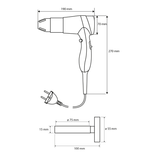 Fén černý s držákem, (set)