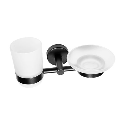 Držák kartáčků a mýdlenka, nerez/sklo, povrch černý matný
(SLZD 17N)