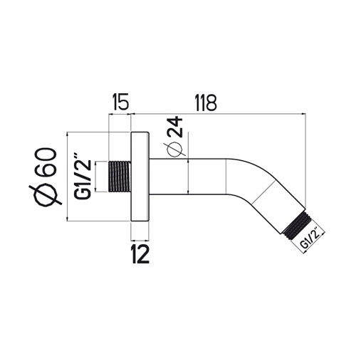 Rameno sprchové 120 mm, XL, pr. 24 mm, chrom, TECHNO 24